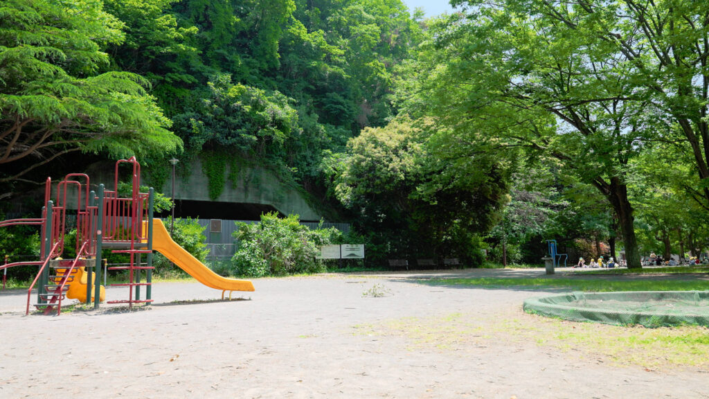Playground and trees in Nojima Park