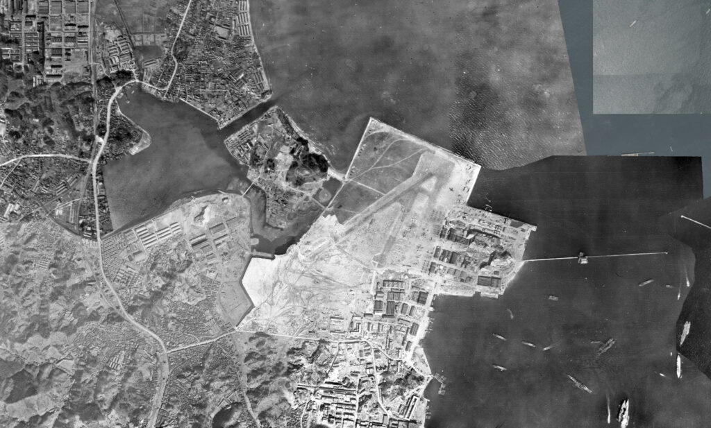 Aerial photograph of Nojima and Oppama Airfield around 1946
